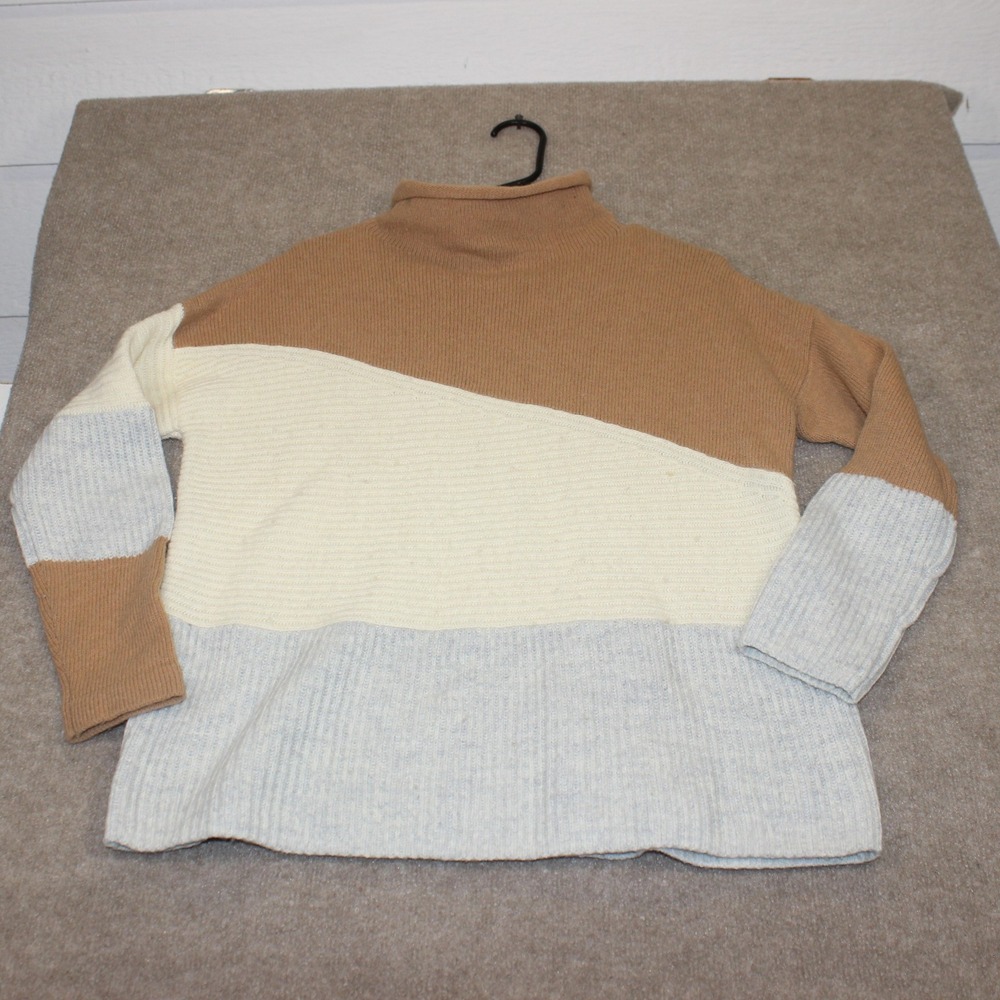French Connection Womens XS Colorblock Wool Blend Turtleneck Sweater Brown Grey
